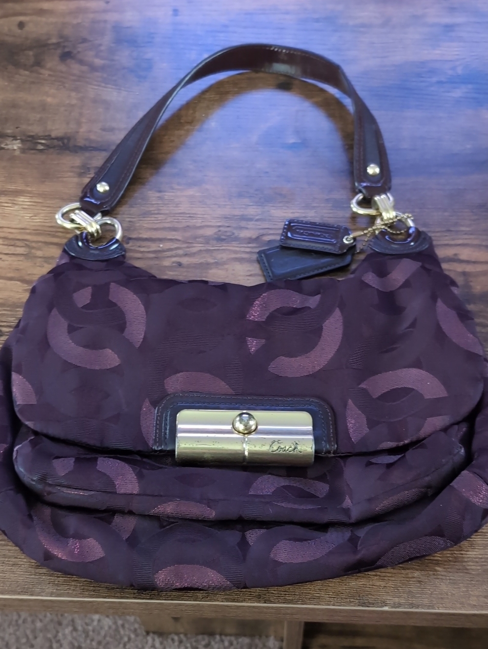 Coach Plum Jacquard Shoulder Bag with Gold-Tone Hardware